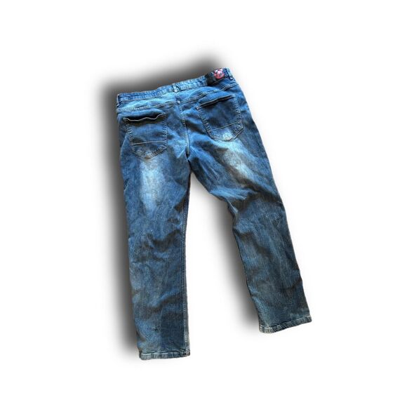 Ecko Unltd Stretchy Athletic Men Size 40 (Measure 40x34) Dark Denim Faded Jeans - Picture 2 of 9